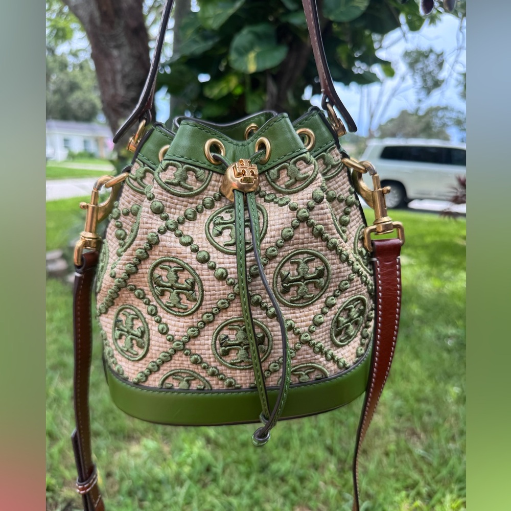 Tory Burch Green and Tan Embroidered Shoulder Bag - Picture 9 of 9